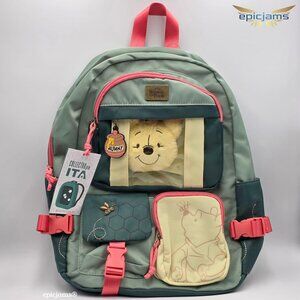 Disney Winnie the Pooh Pastel Multi-Pocket Backpack with Plush Bear Keychain